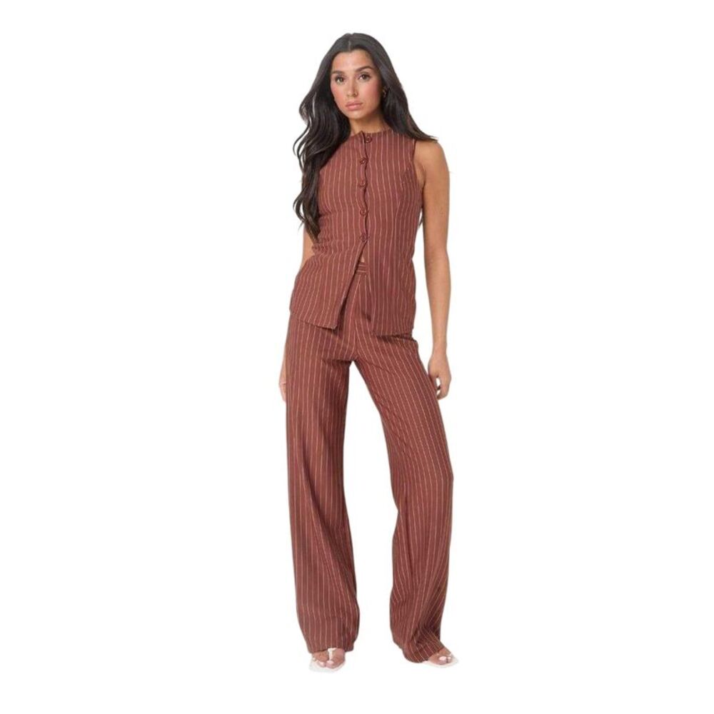 I Saw It First Womens/Ladies Pinstripe Vest Set / Rust
